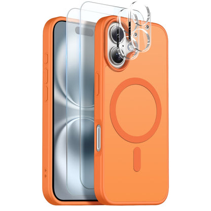 NORTHJO 5 in 1 Set for iPhone 16 Magnetic Case Translucent Matte Shockproof Phone Cover with 2Pcs Front Screen Protector + 2Pcs Lens Film