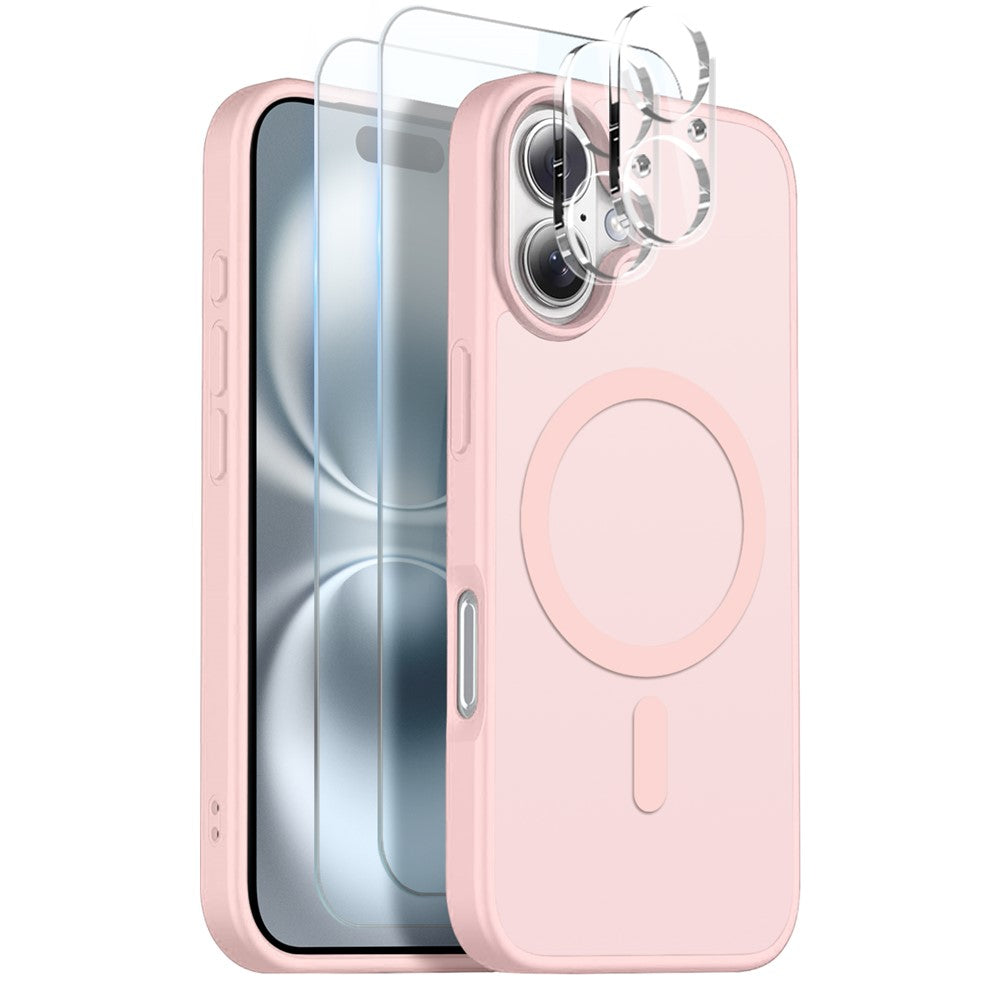 NORTHJO 5 in 1 Set for iPhone 16 Magnetic Case Translucent Matte Shockproof Phone Cover with 2Pcs Front Screen Protector + 2Pcs Lens Film