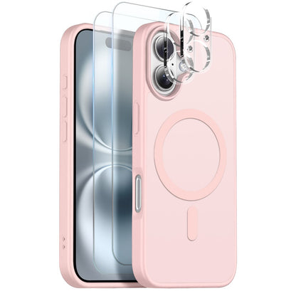 NORTHJO 5 in 1 Set for iPhone 16 Magnetic Case Translucent Matte Shockproof Phone Cover with 2Pcs Front Screen Protector + 2Pcs Lens Film