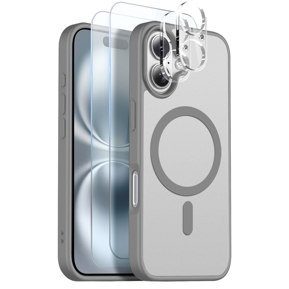 NORTHJO 5 in 1 Set for iPhone 16 Magnetic Case Translucent Matte Shockproof Phone Cover with 2Pcs Front Screen Protector + 2Pcs Lens Film