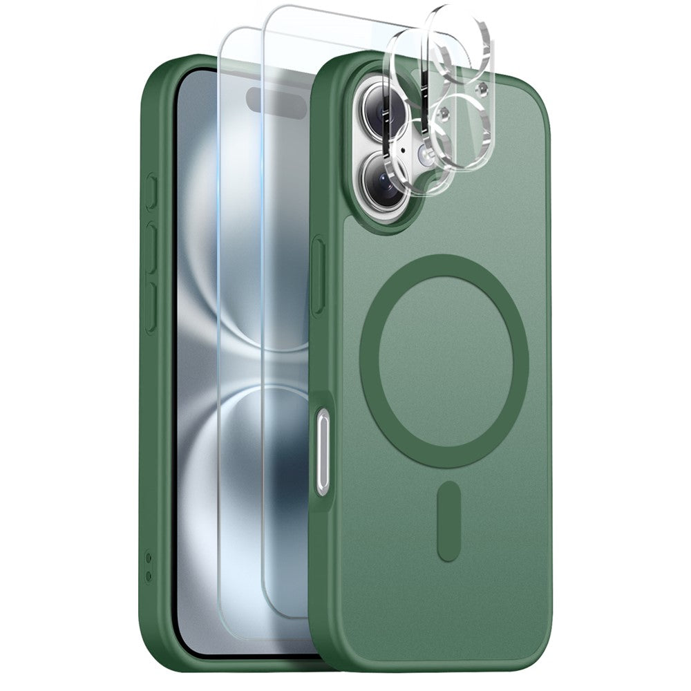 NORTHJO 5 in 1 Set for iPhone 16 Magnetic Case Translucent Matte Shockproof Phone Cover with 2Pcs Front Screen Protector + 2Pcs Lens Film