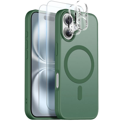 NORTHJO 5 in 1 Set for iPhone 16 Magnetic Case Translucent Matte Shockproof Phone Cover with 2Pcs Front Screen Protector + 2Pcs Lens Film