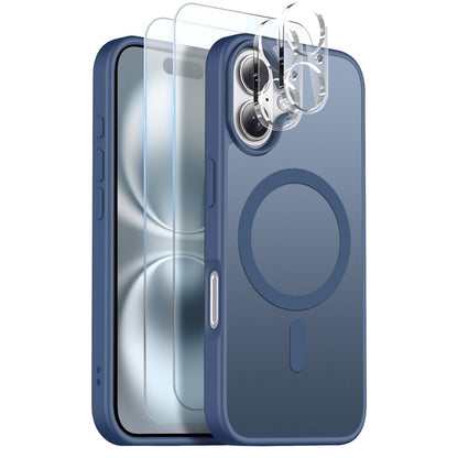 NORTHJO 5 in 1 Set for iPhone 16 Magnetic Case Translucent Matte Shockproof Phone Cover with 2Pcs Front Screen Protector + 2Pcs Lens Film