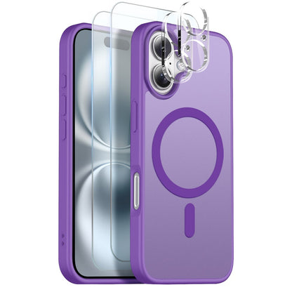 NORTHJO 5 in 1 Set for iPhone 16 Magnetic Case Translucent Matte Shockproof Phone Cover with 2Pcs Front Screen Protector + 2Pcs Lens Film