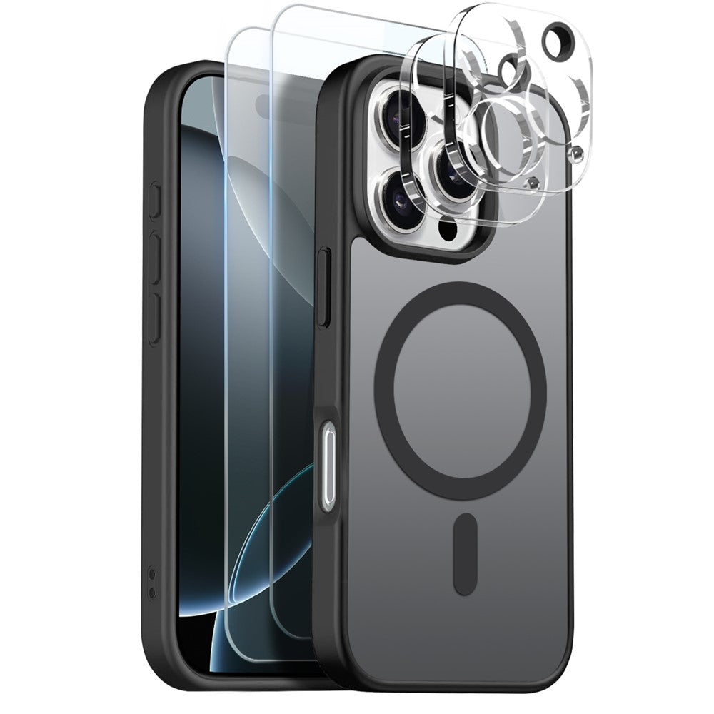 NORTHJO 5 in 1 Set for iPhone 16 Pro Max Magnetic Case Translucent Matte Shockproof Phone Cover with 2Pcs Front Screen Protector + 2Pcs Lens Film