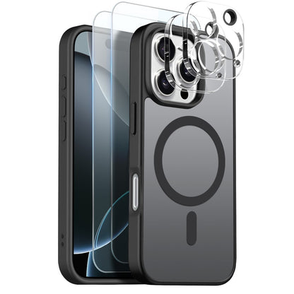 NORTHJO 5 in 1 Set for iPhone 16 Pro Max Magnetic Case Translucent Matte Shockproof Phone Cover with 2Pcs Front Screen Protector + 2Pcs Lens Film