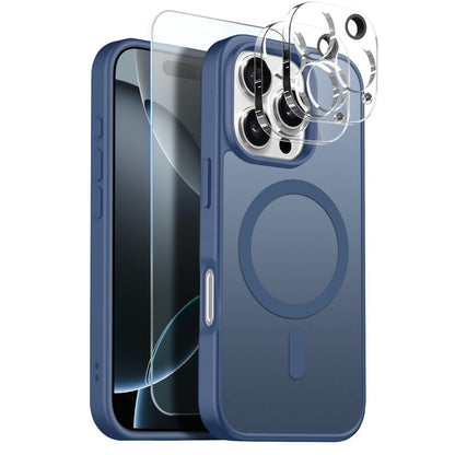 NORTHJO 5 in 1 Set for iPhone 16 Pro Max Magnetic Case Translucent Matte Shockproof Phone Cover with 2Pcs Front Screen Protector + 2Pcs Lens Film
