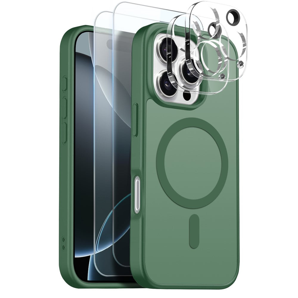 NORTHJO 5 in 1 Set for iPhone 16 Pro Max Magnetic Case Translucent Matte Shockproof Phone Cover with 2Pcs Front Screen Protector + 2Pcs Lens Film