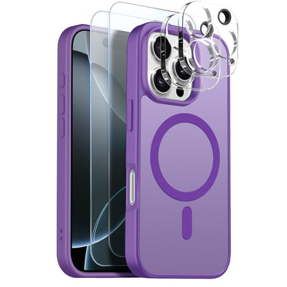 NORTHJO 5 in 1 Set for iPhone 16 Pro Max Magnetic Case Translucent Matte Shockproof Phone Cover with 2Pcs Front Screen Protector + 2Pcs Lens Film