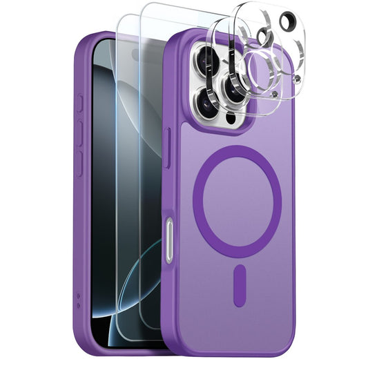 NORTHJO 5 in 1 Set for iPhone 16 Pro Max Magnetic Case Translucent Matte Shockproof Phone Cover with 2Pcs Front Screen Protector + 2Pcs Lens Film