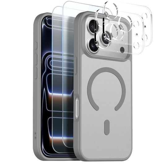 NORTHJO 5 in 1 Set for iPhone 17 Pro Max Magnetic Case Translucent Matte Shockproof Phone Cover with 2Pcs Front Screen Protector + 2Pcs Lens Film