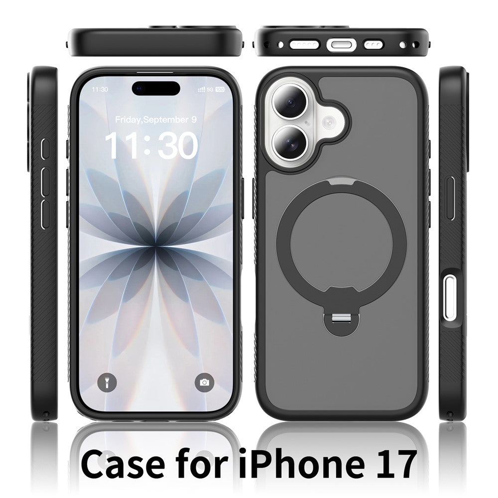 For iPhone 17 Magnetic Case Matte TPU Shockproof Phone Cover with Kickstand and Tempered Glass
