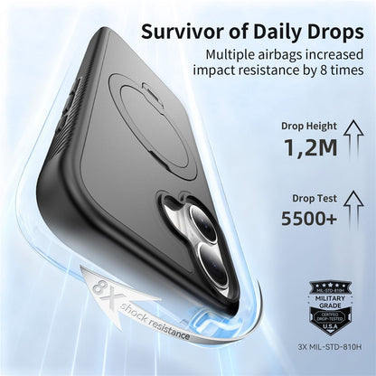 For iPhone 17 Magnetic Case Matte TPU Shockproof Phone Cover with Kickstand and Tempered Glass