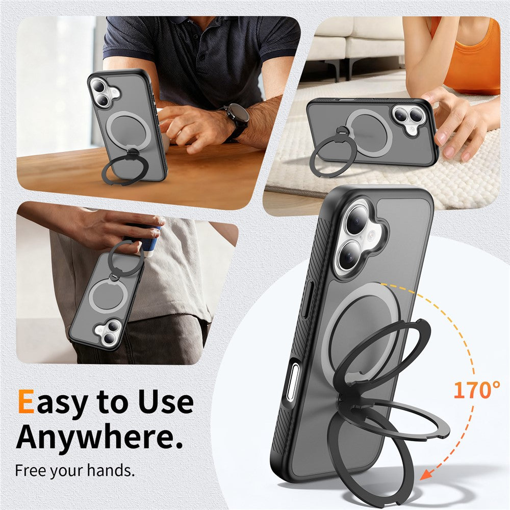 For iPhone 17 Magnetic Case Matte TPU Shockproof Phone Cover with Kickstand and Tempered Glass