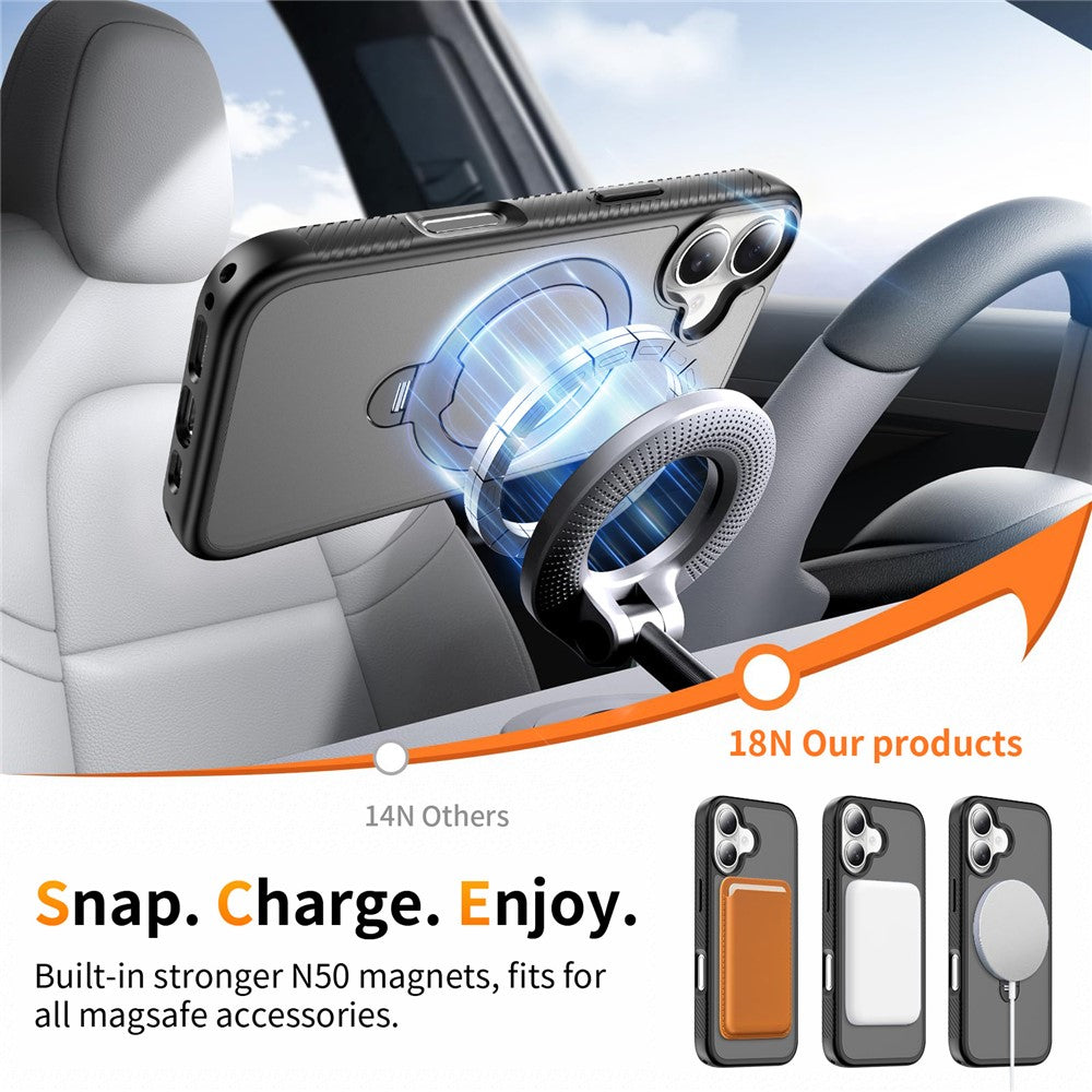 For iPhone 17 Magnetic Case Matte TPU Shockproof Phone Cover with Kickstand and Tempered Glass
