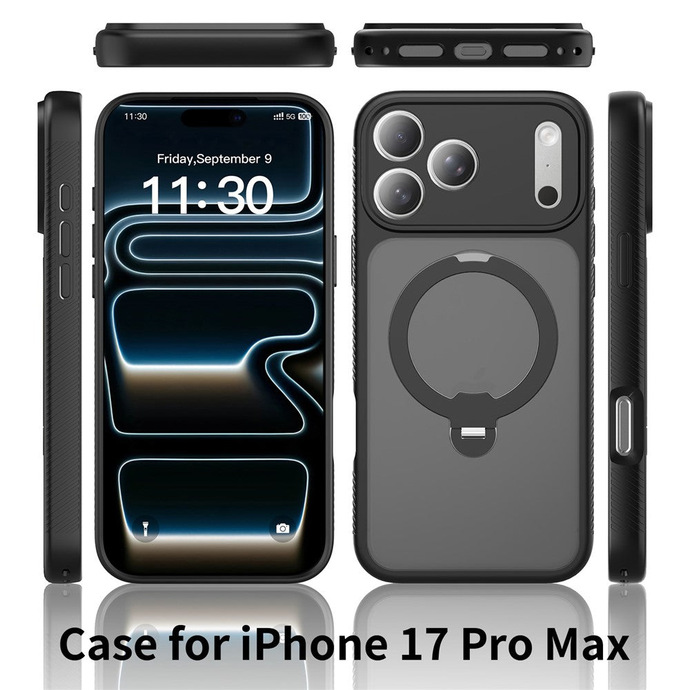 For iPhone 17 Pro Max Magnetic Case Matte TPU Shockproof Phone Cover with Kickstand and Tempered Glass