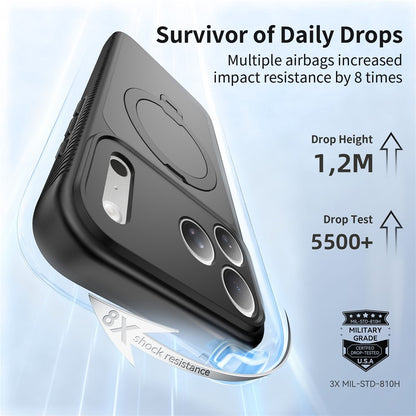 For iPhone 17 Pro Max Magnetic Case Matte TPU Shockproof Phone Cover with Kickstand and Tempered Glass