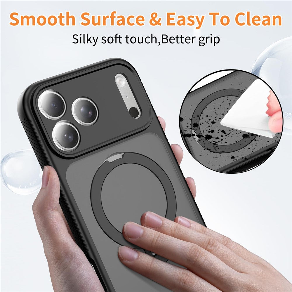 For iPhone 17 Pro Max Magnetic Case Matte TPU Shockproof Phone Cover with Kickstand and Tempered Glass