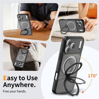 For iPhone 17 Pro Max Magnetic Case Matte TPU Shockproof Phone Cover with Kickstand and Tempered Glass
