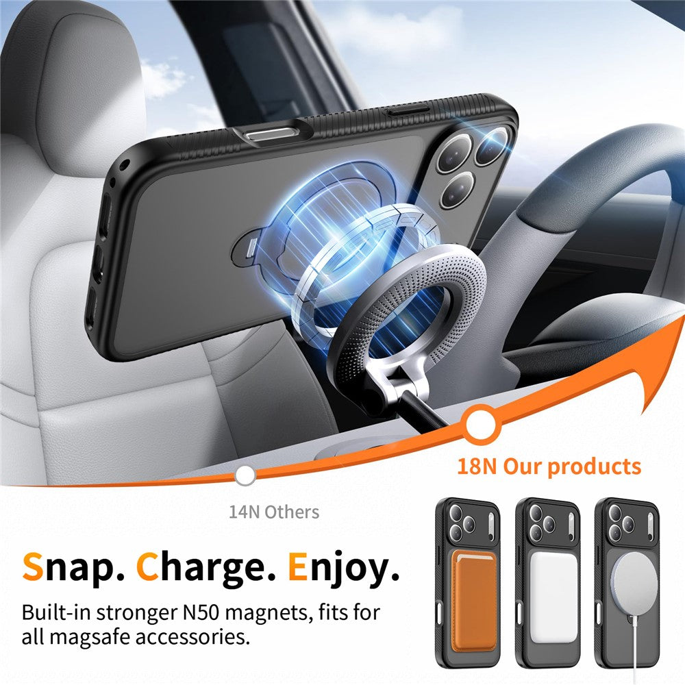 For iPhone 17 Pro Max Magnetic Case Matte TPU Shockproof Phone Cover with Kickstand and Tempered Glass