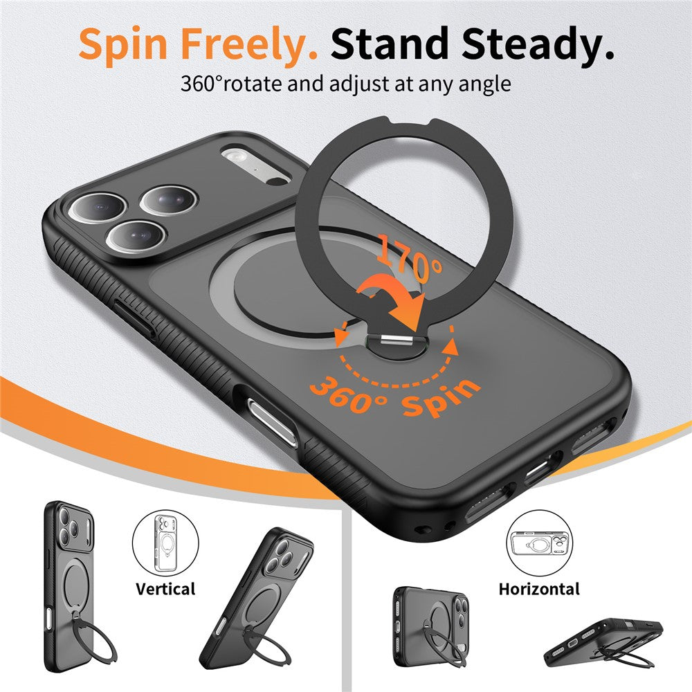 For iPhone 17 Pro Max Magnetic Case Matte TPU Shockproof Phone Cover with Kickstand and Tempered Glass