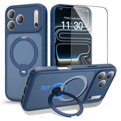 For iPhone 17 Pro Max Magnetic Case Matte TPU Shockproof Phone Cover with Kickstand and Tempered Glass