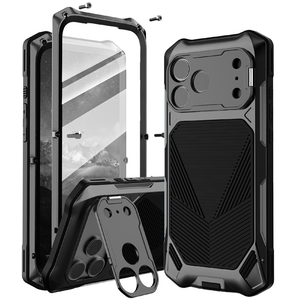 For iPhone 17 Pro Max Magnetic Case Military Grade Shockproof Metal Silicone Cover with Lens Frame Kickstand