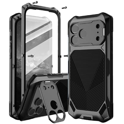 For iPhone 17 Pro Max Magnetic Case Military Grade Shockproof Metal Silicone Cover with Lens Frame Kickstand