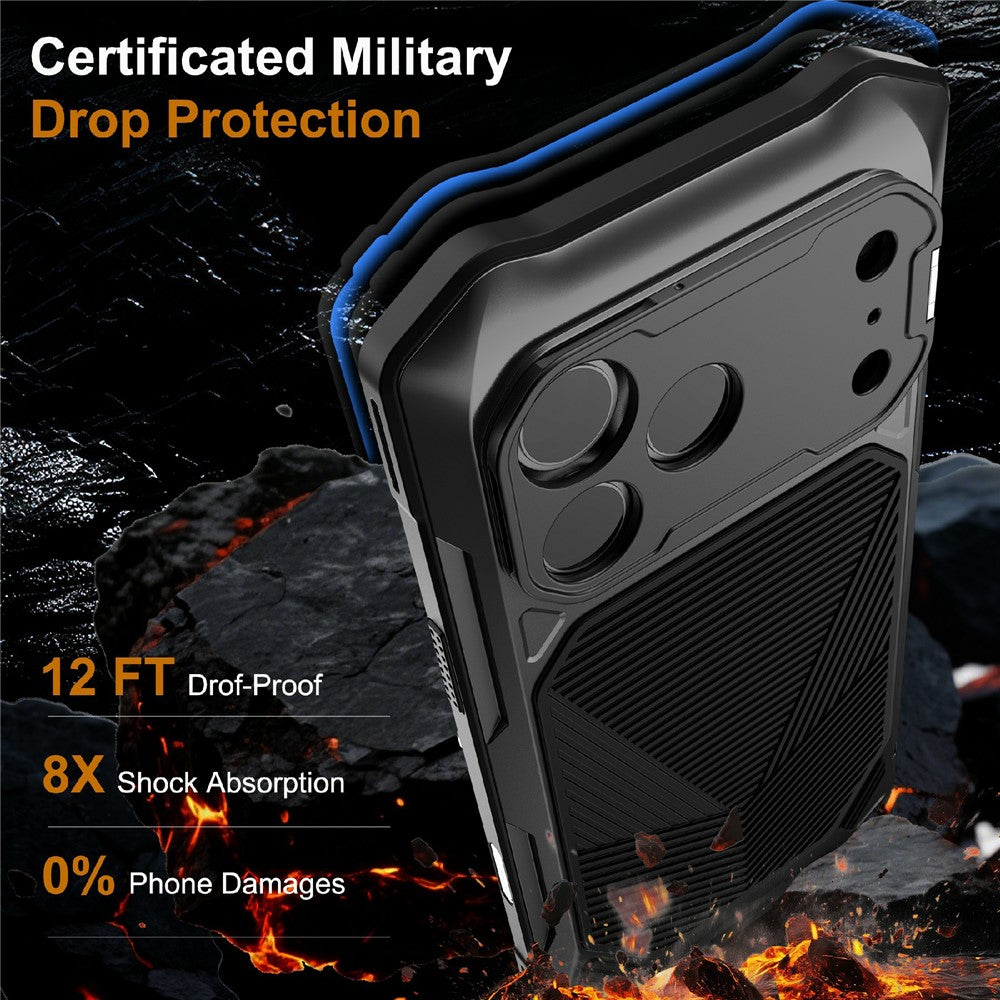 For iPhone 17 Pro Max Magnetic Case Military Grade Shockproof Metal Silicone Cover with Lens Frame Kickstand