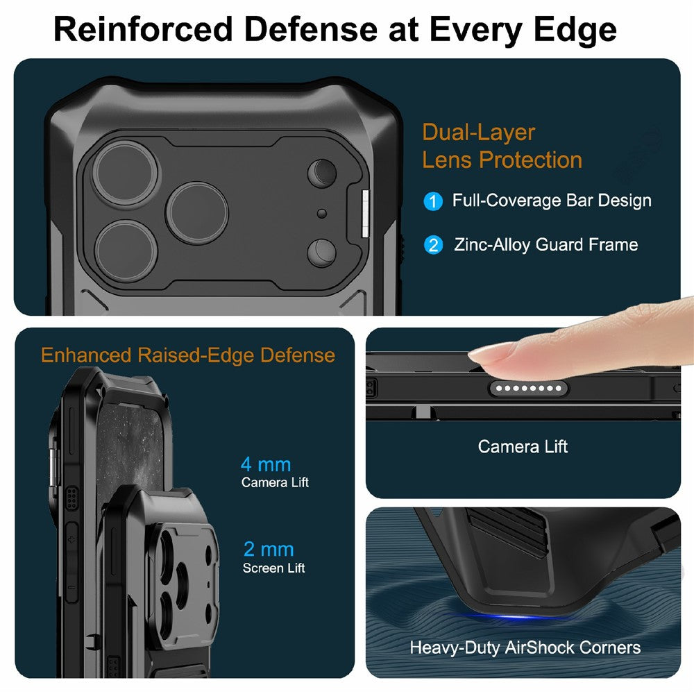 For iPhone 17 Pro Max Magnetic Case Military Grade Shockproof Metal Silicone Cover with Lens Frame Kickstand