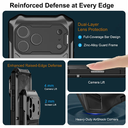 For iPhone 17 Pro Max Magnetic Case Military Grade Shockproof Metal Silicone Cover with Lens Frame Kickstand