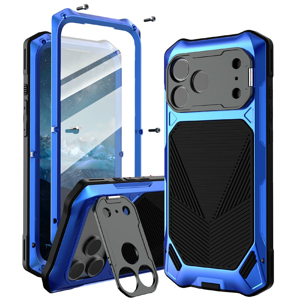 For iPhone 17 Pro Max Magnetic Case Military Grade Shockproof Metal Silicone Cover with Lens Frame Kickstand