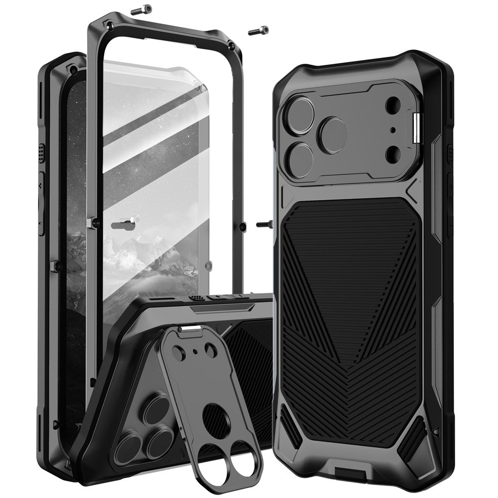 For iPhone 17 Pro Magnetic Case Military Grade Shockproof Metal Silicone Cover with Lens Frame Kickstand