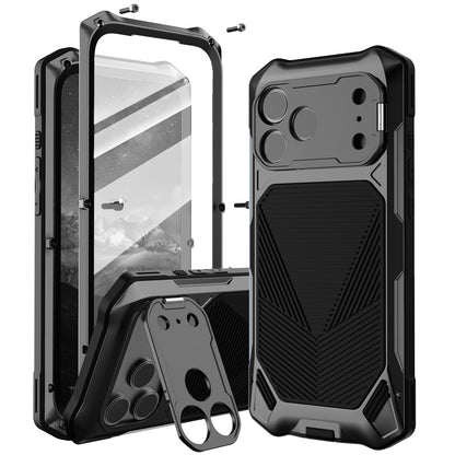 For iPhone 17 Pro Magnetic Case Military Grade Shockproof Metal Silicone Cover with Lens Frame Kickstand