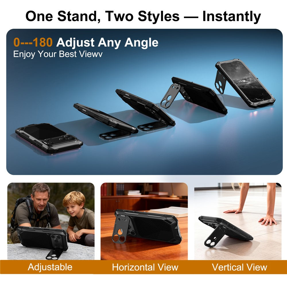 For iPhone 17 Pro Magnetic Case Military Grade Shockproof Metal Silicone Cover with Lens Frame Kickstand