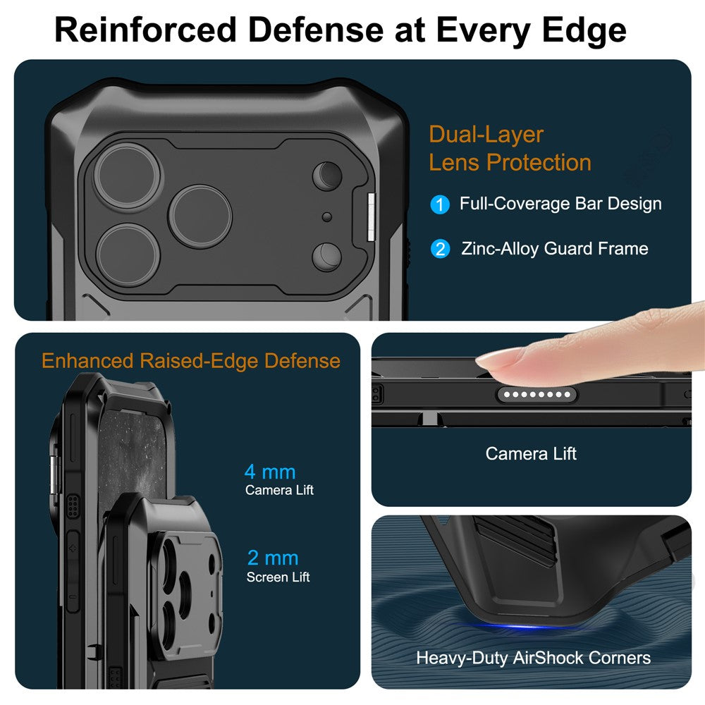 For iPhone 17 Pro Magnetic Case Military Grade Shockproof Metal Silicone Cover with Lens Frame Kickstand