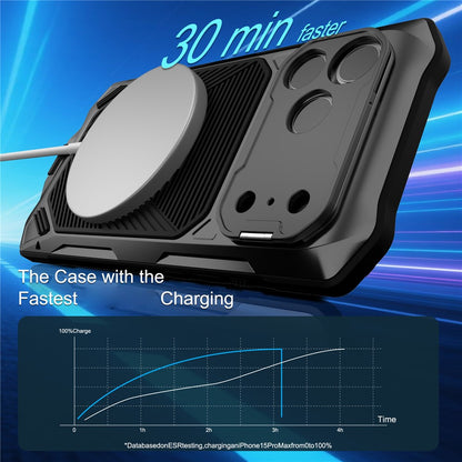 For iPhone 17 Pro Magnetic Case Military Grade Shockproof Metal Silicone Cover with Lens Frame Kickstand