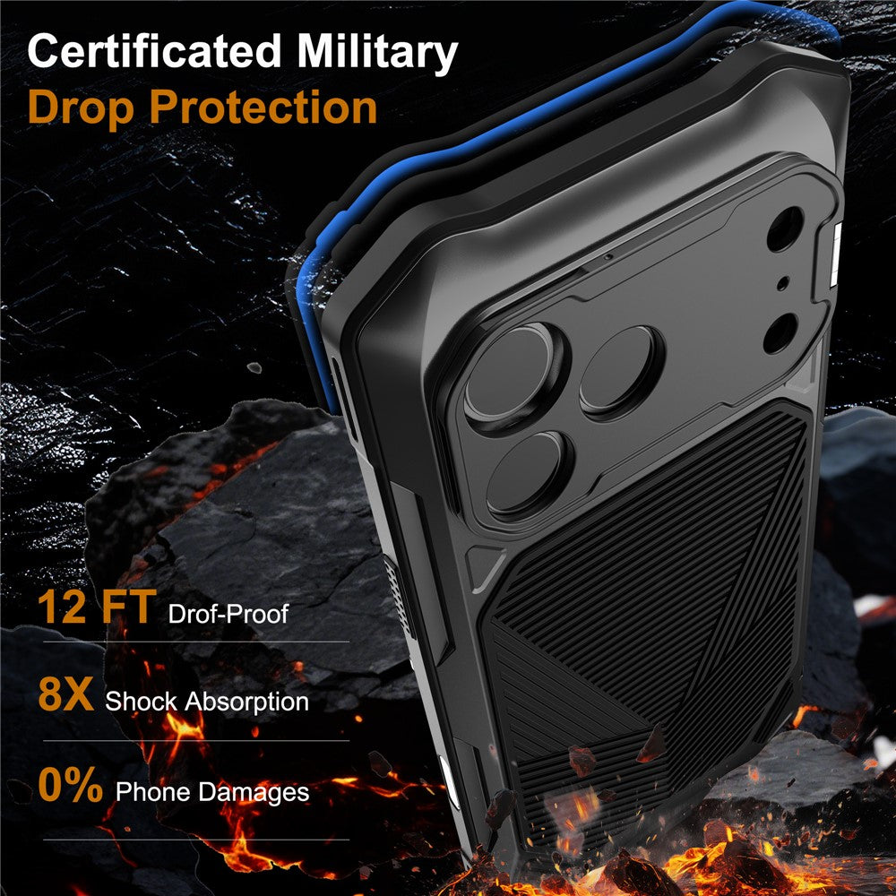 For iPhone 17 Pro Magnetic Case Military Grade Shockproof Metal Silicone Cover with Lens Frame Kickstand