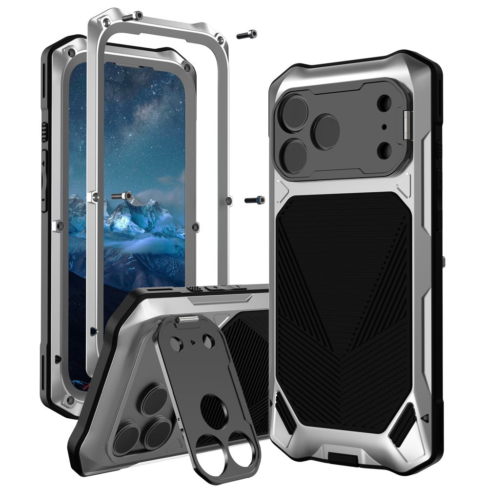 For iPhone 17 Pro Magnetic Case Military Grade Shockproof Metal Silicone Cover with Lens Frame Kickstand