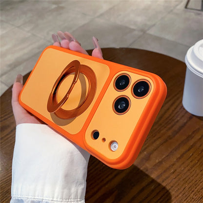 For iPhone 17 Pro Cell Phone Case with 360° Rotating Ring Kickstand Skin-feel Shockproof PC TPU Protective Cover