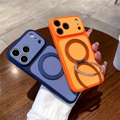 For iPhone 17 Pro Cell Phone Case with 360° Rotating Ring Kickstand Skin-feel Shockproof PC TPU Protective Cover