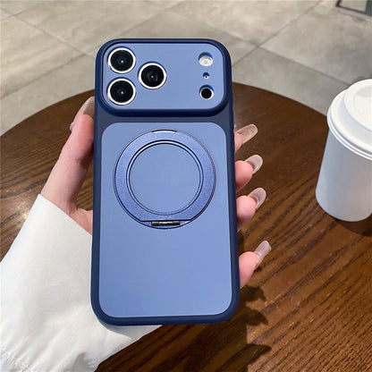 For iPhone 17 Pro Cell Phone Case with 360° Rotating Ring Kickstand Skin-feel Shockproof PC TPU Protective Cover