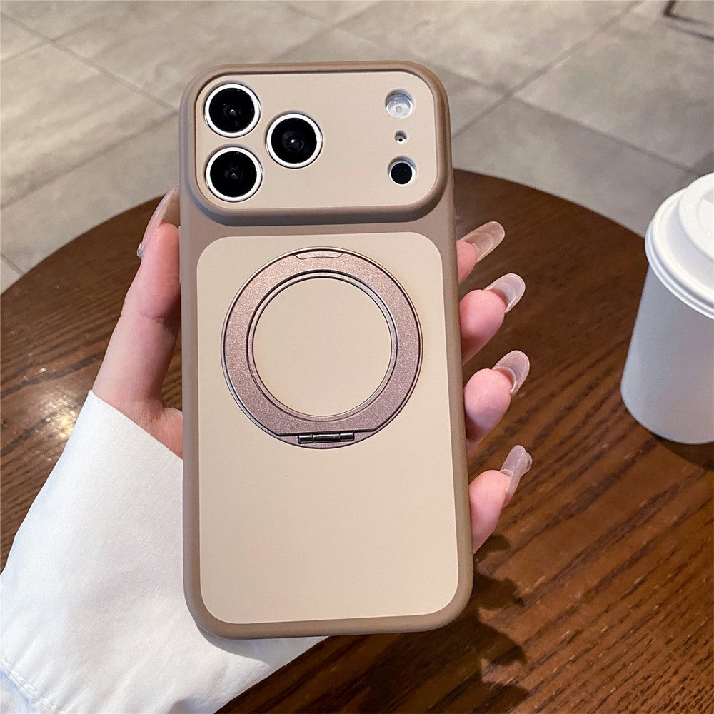 For iPhone 17 Pro Cell Phone Case with 360° Rotating Ring Kickstand Skin-feel Shockproof PC TPU Protective Cover