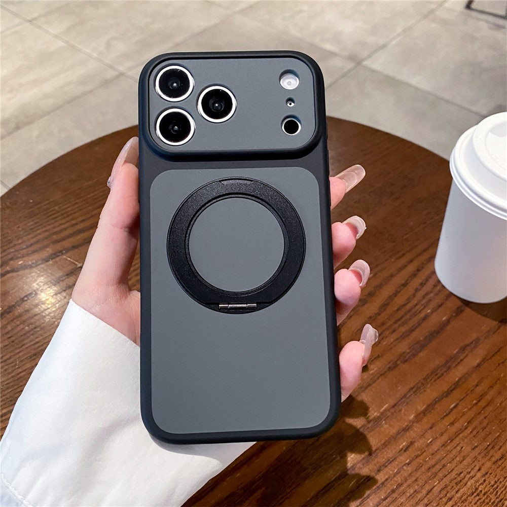For iPhone 17 Pro Cell Phone Case with 360° Rotating Ring Kickstand Skin-feel Shockproof PC TPU Protective Cover