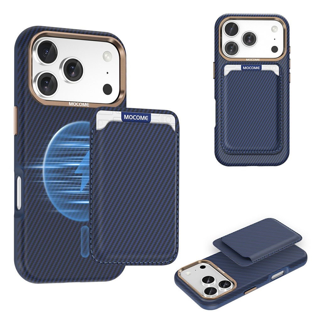 For iPhone 17 Pro Max Magnetic Case Carbon Fiber Texture Leather Back Phone Cover with Detachable Card Holder