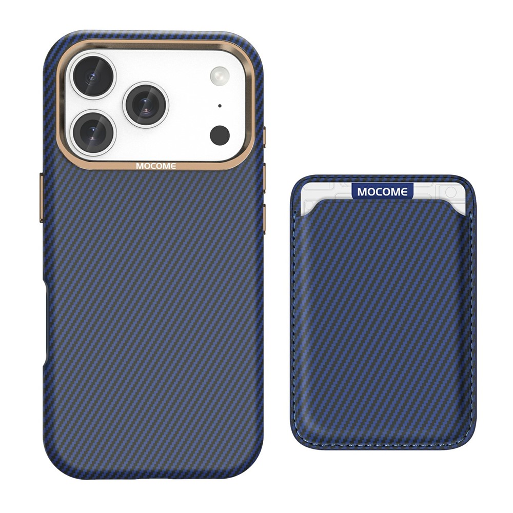 For iPhone 17 Pro Max Magnetic Case Carbon Fiber Texture Leather Back Phone Cover with Detachable Card Holder