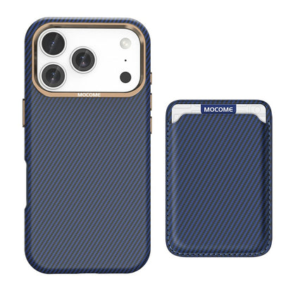 For iPhone 17 Pro Max Magnetic Case Carbon Fiber Texture Leather Back Phone Cover with Detachable Card Holder