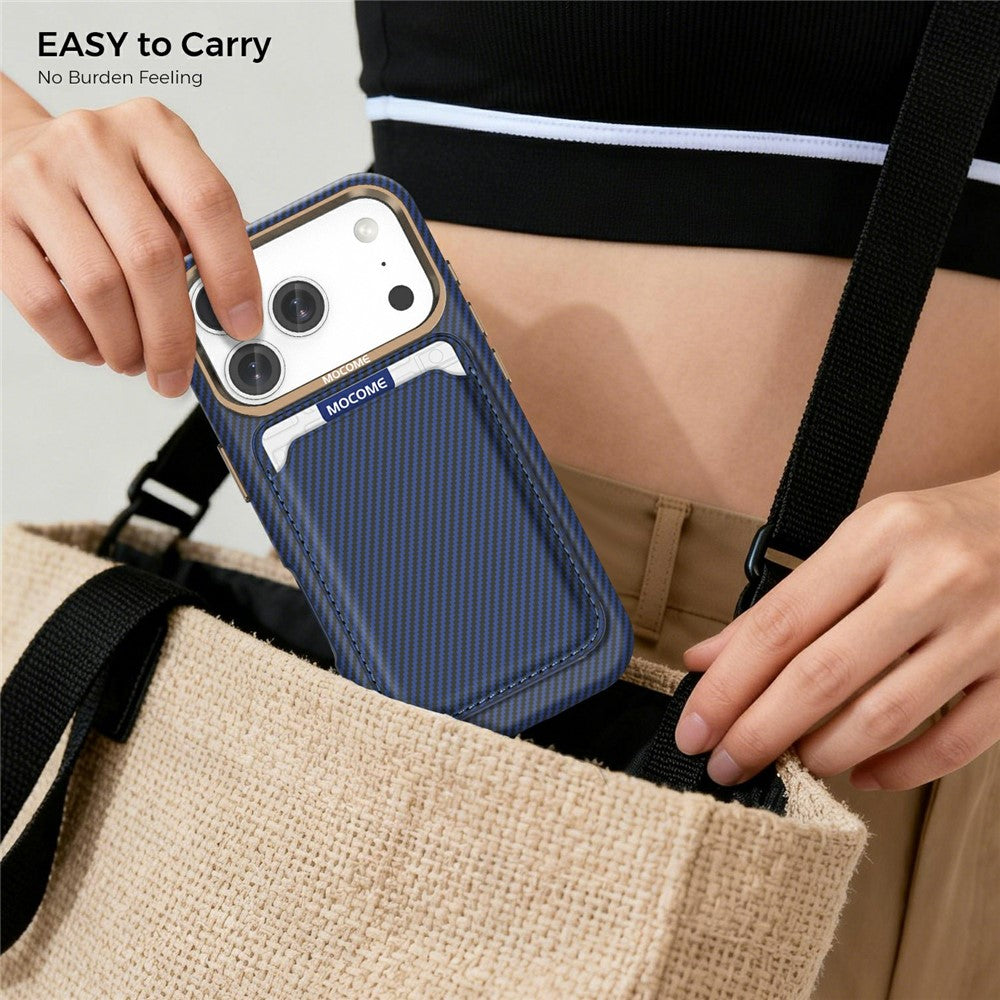 For iPhone 17 Pro Max Magnetic Case Carbon Fiber Texture Leather Back Phone Cover with Detachable Card Holder