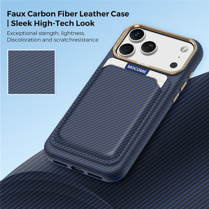 For iPhone 17 Pro Max Magnetic Case Carbon Fiber Texture Leather Back Phone Cover with Detachable Card Holder