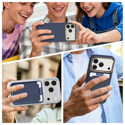 For iPhone 17 Pro Max Magnetic Case Carbon Fiber Texture Leather Back Phone Cover with Detachable Card Holder